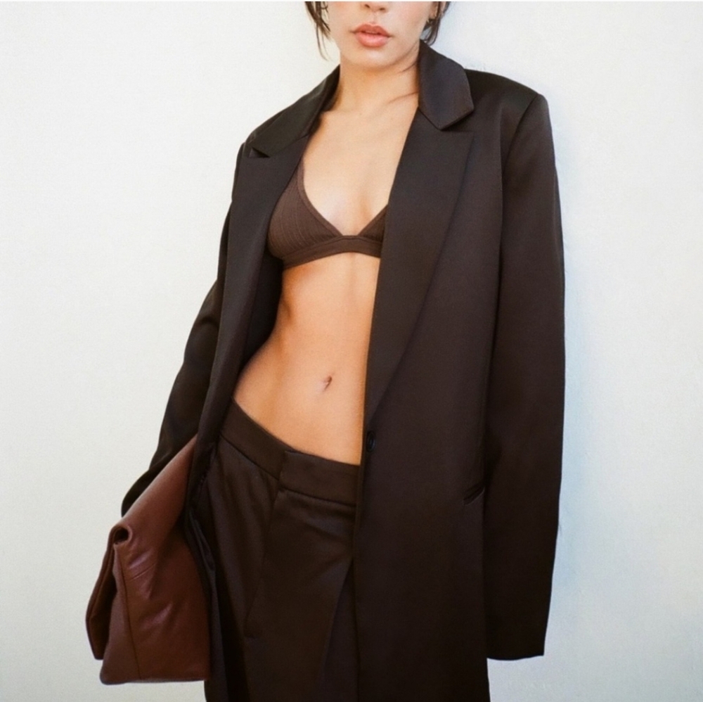 ZARA Satin Effect Blazer Brown Size L - Picture 8 of 15